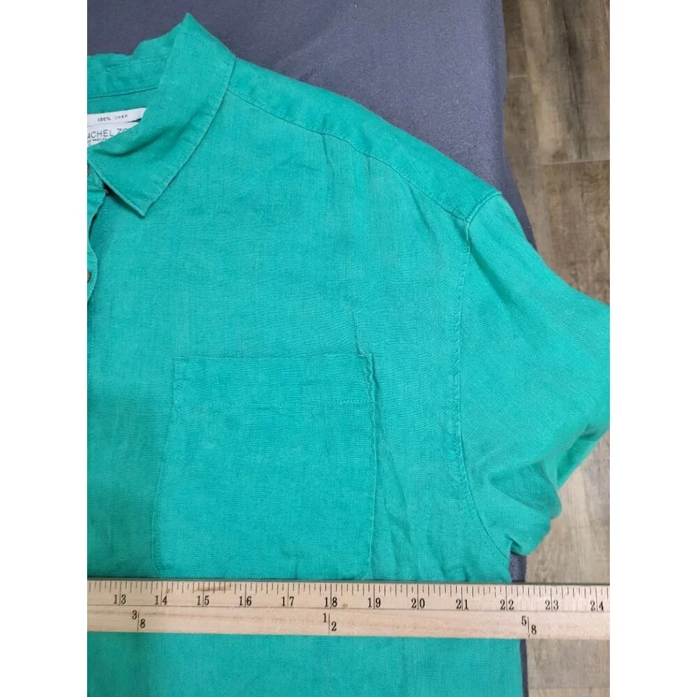 Rachel Zoe Women's XL Green 100% Linen Button Up Long Sleeved Blouse - Picture 4 of 8